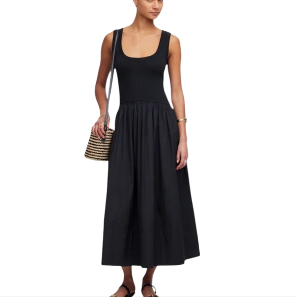 NWT Madewell Mixed Poplin Scoopneck Maxi Dress Black Size S - Picture 1 of 14